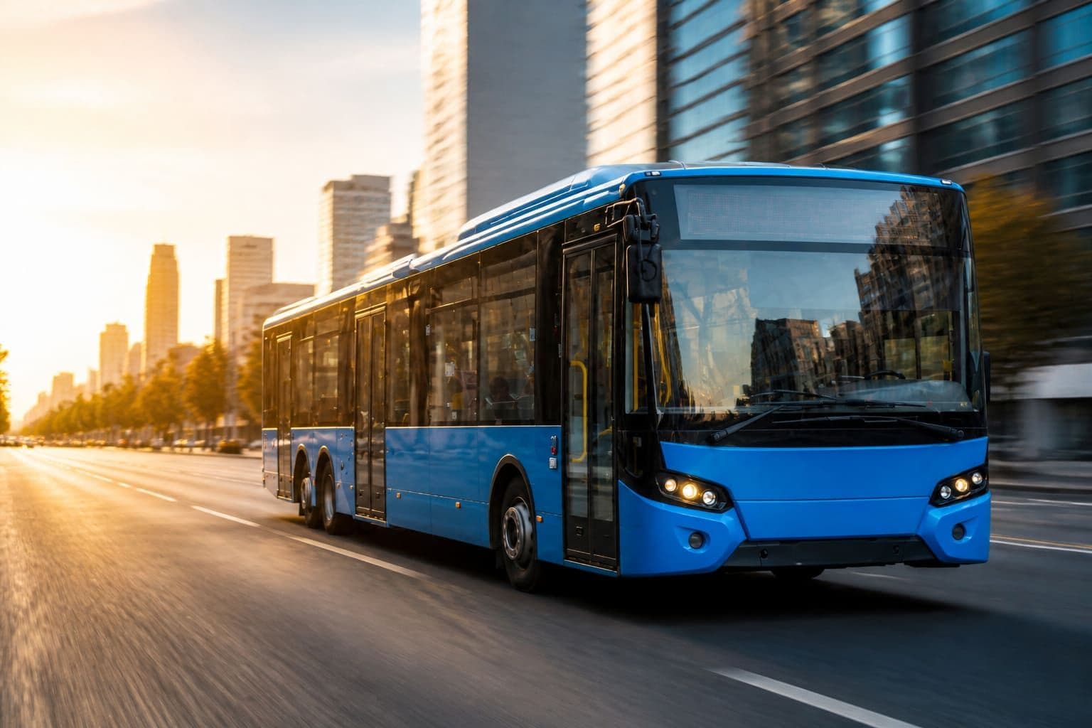 Coach on a sunlit city boulevard — KSTTS passenger booking